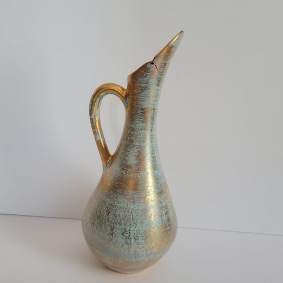 Vintage Stangl Pottery Antiqua Gold Decorative Pitcher Vase With Handle & Cra - Picture 1 of 6